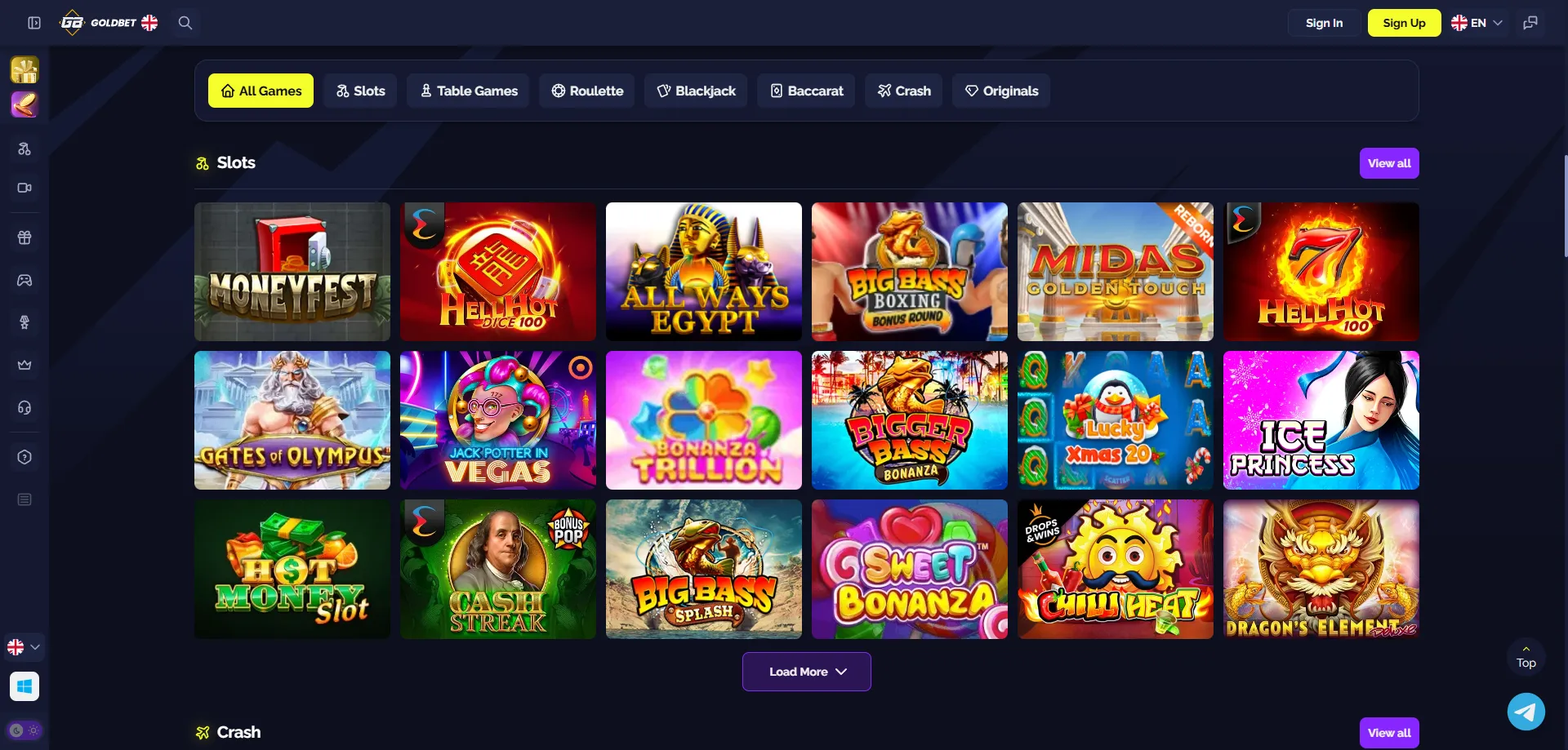 Goldbet Casino slots and live casino games &mdash; full game library 2026