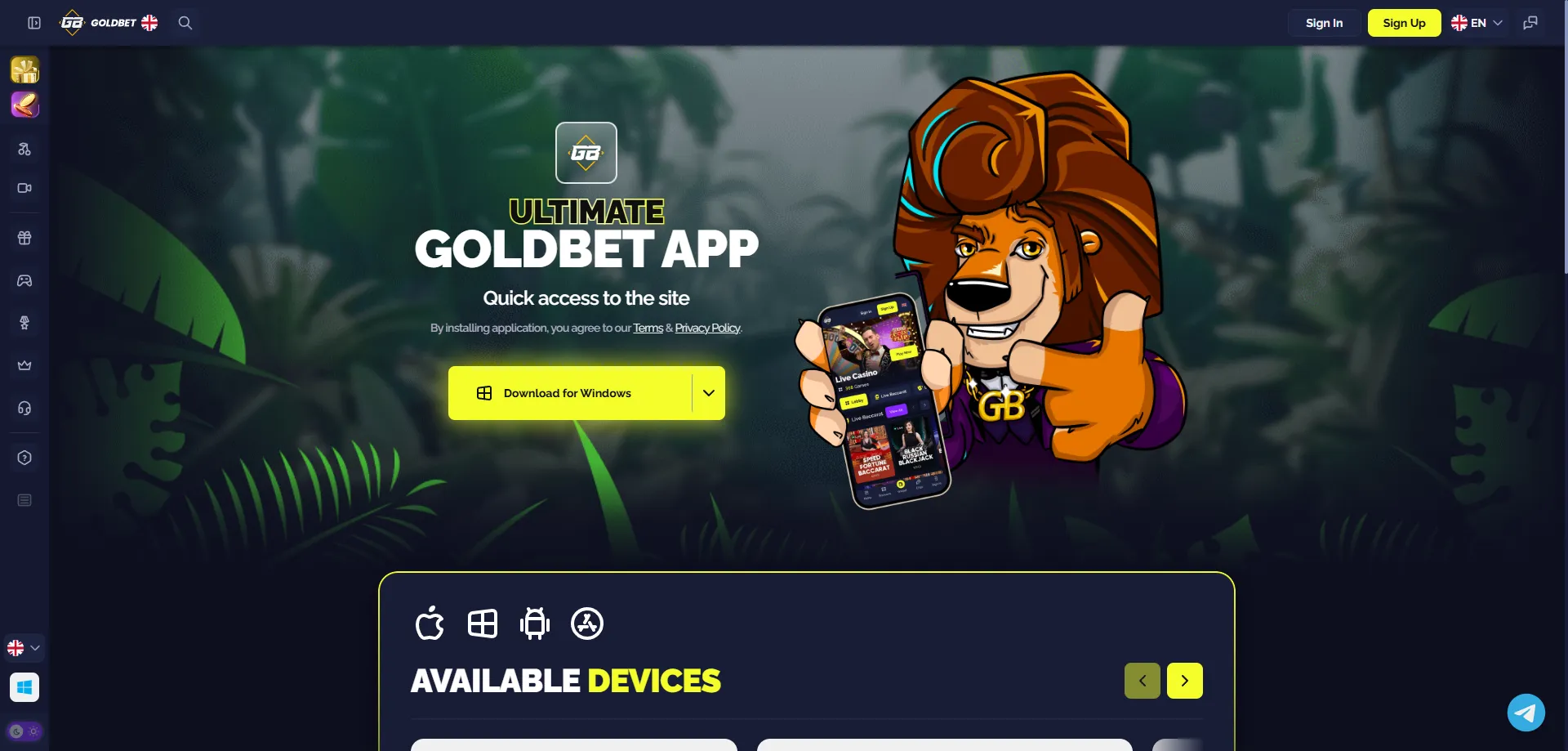 Goldbet Casino mobile app for Android and iOS &mdash; download and play